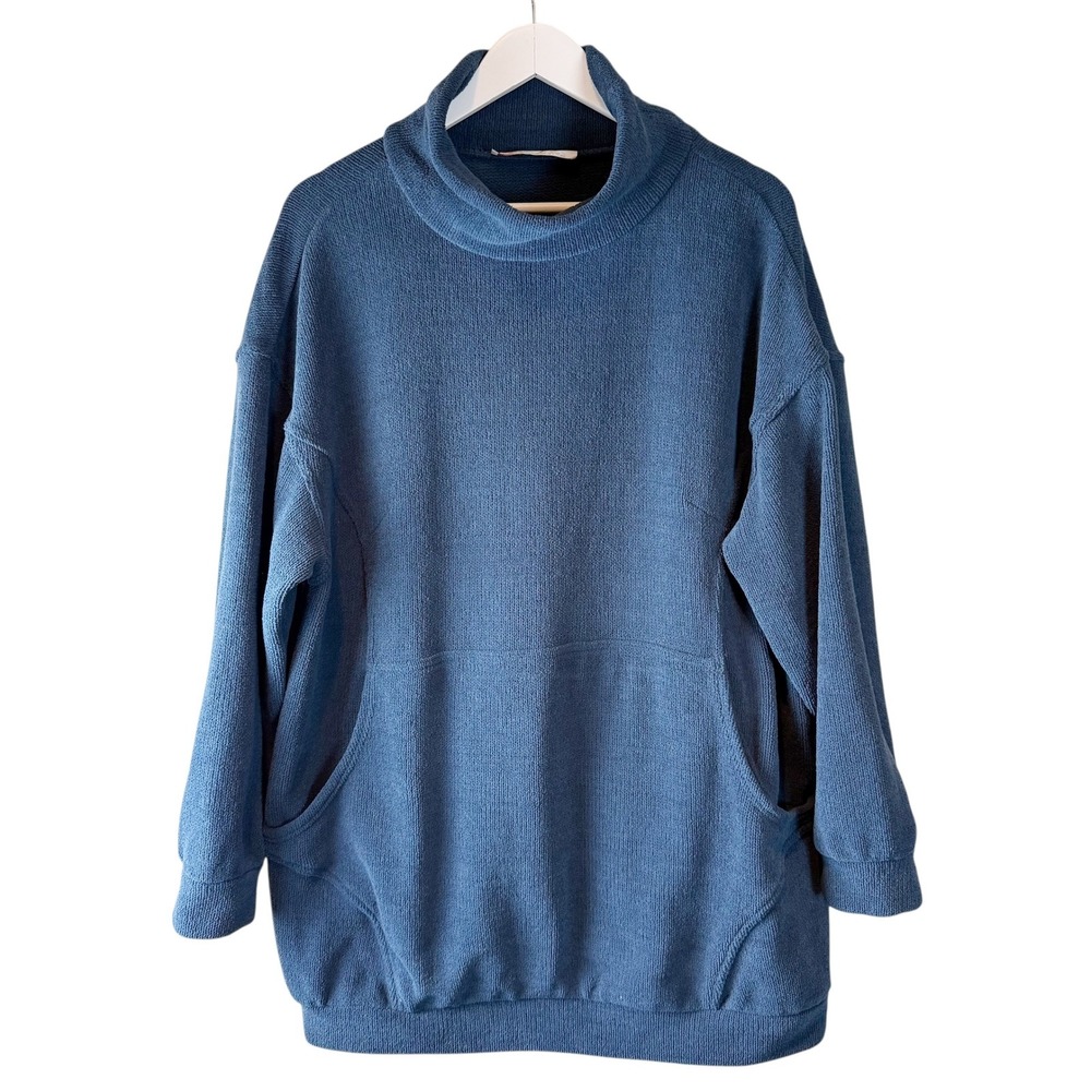 Free People Beach Ronda Pullover Tunic Sweater Blue Mock Neck Large